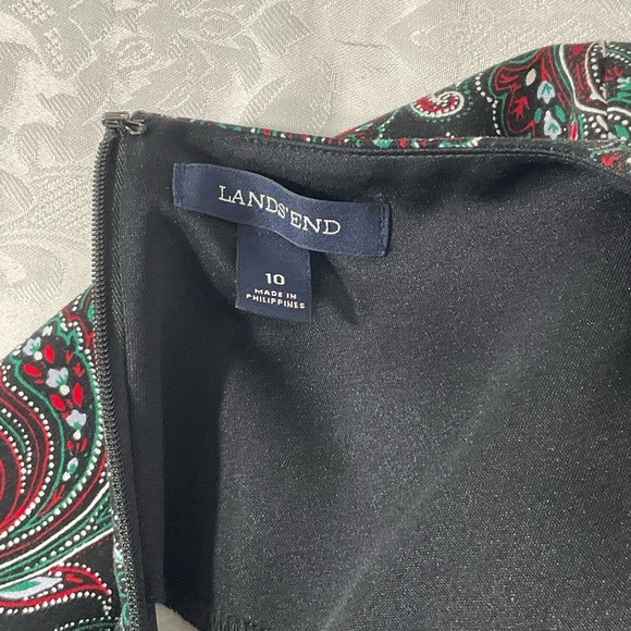 Land's End Size 10 Tank Sheath Dress Pockets Red Green Black Paisley - Picture 6 of 12